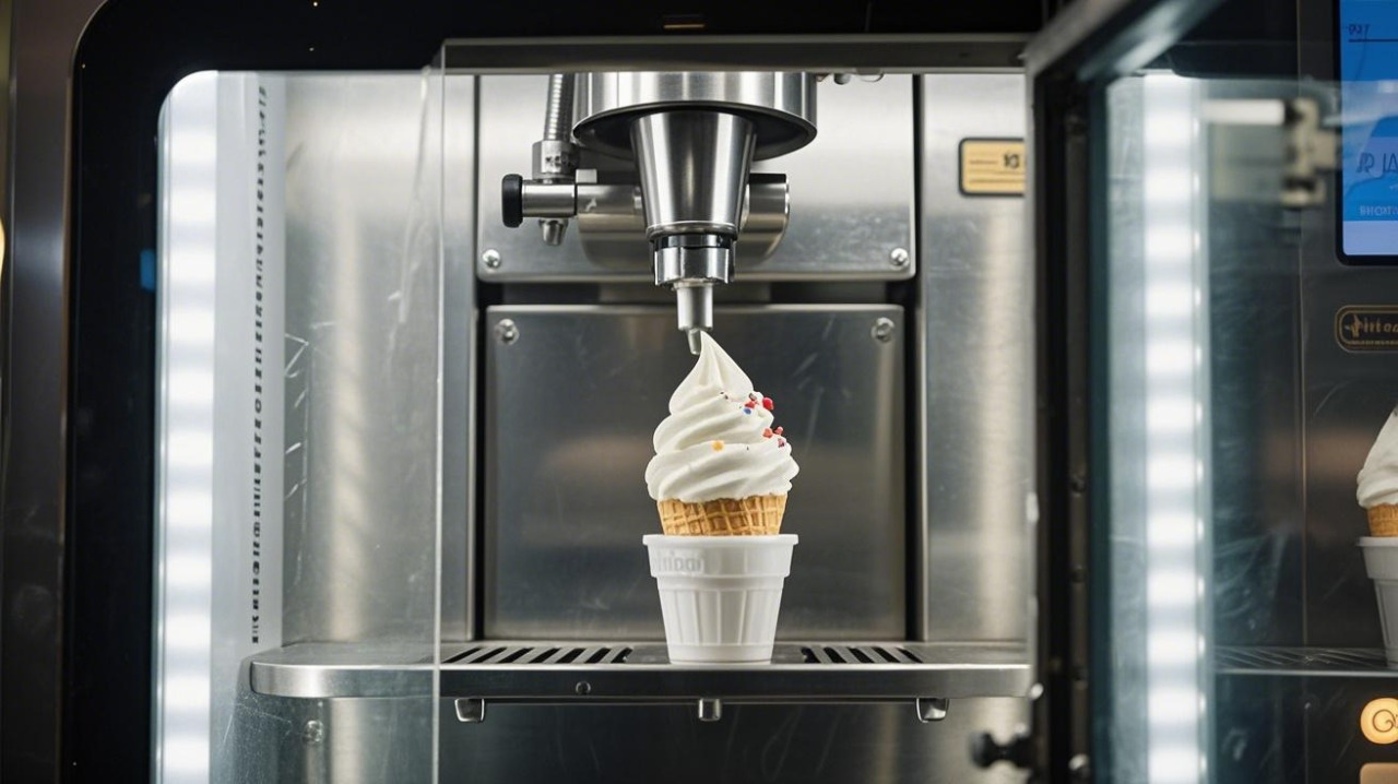 ice cream robot vending machine with touchscreen interface for flavor customization