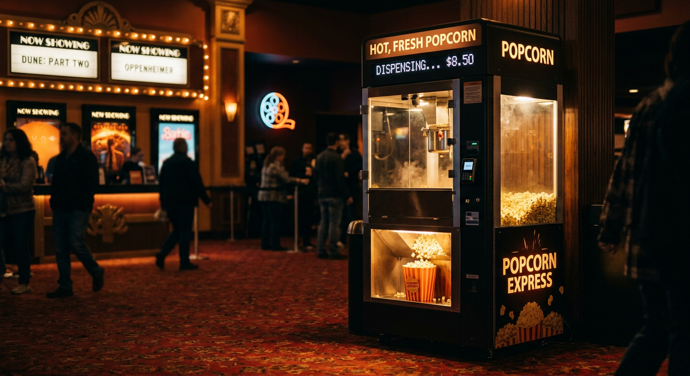 Popcorn vending machine in cinema lobby